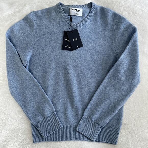 Naadam Sweater Mens XS Dusty Blue 100% Cashmere V Neck Pullover Knit Limited Edi - Picture 1 of 8